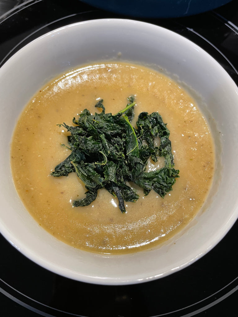 Potato Leek Mushroom Soup with Crisped Kale Recipe